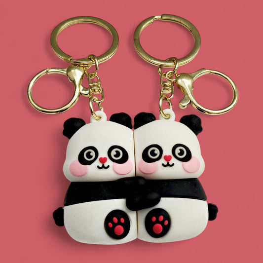 Cute Couple Keychains With Magnet. (Panda)