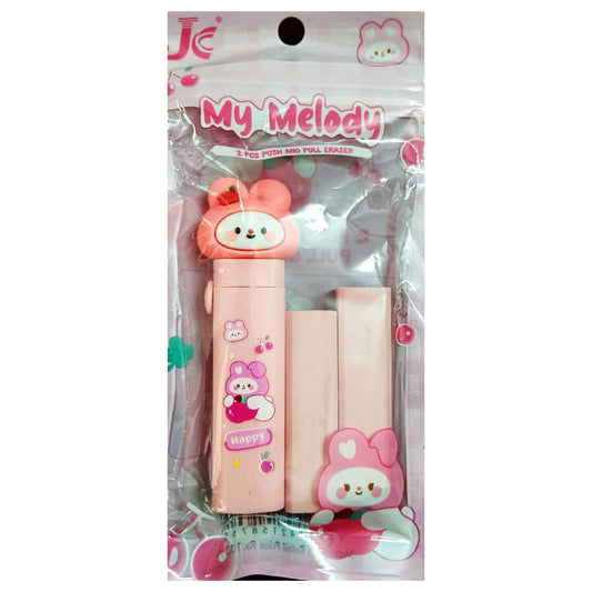 My MelodyTheme Push Pull Pencil Eraser for Girls and Boys, Fancy Erasers for Kids, Cute Retractable Erasers with Protective Cases, Stationery Set (Pack of 1)
