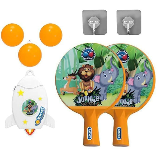 Ping Pong Hanging Table Tennis Self Trainer Indoor & Outdoor Gaming Set with 2 Hanging Balls,2 Rackets &1 Electric Shaft Suitable for All Age Group (Jungle Safari)