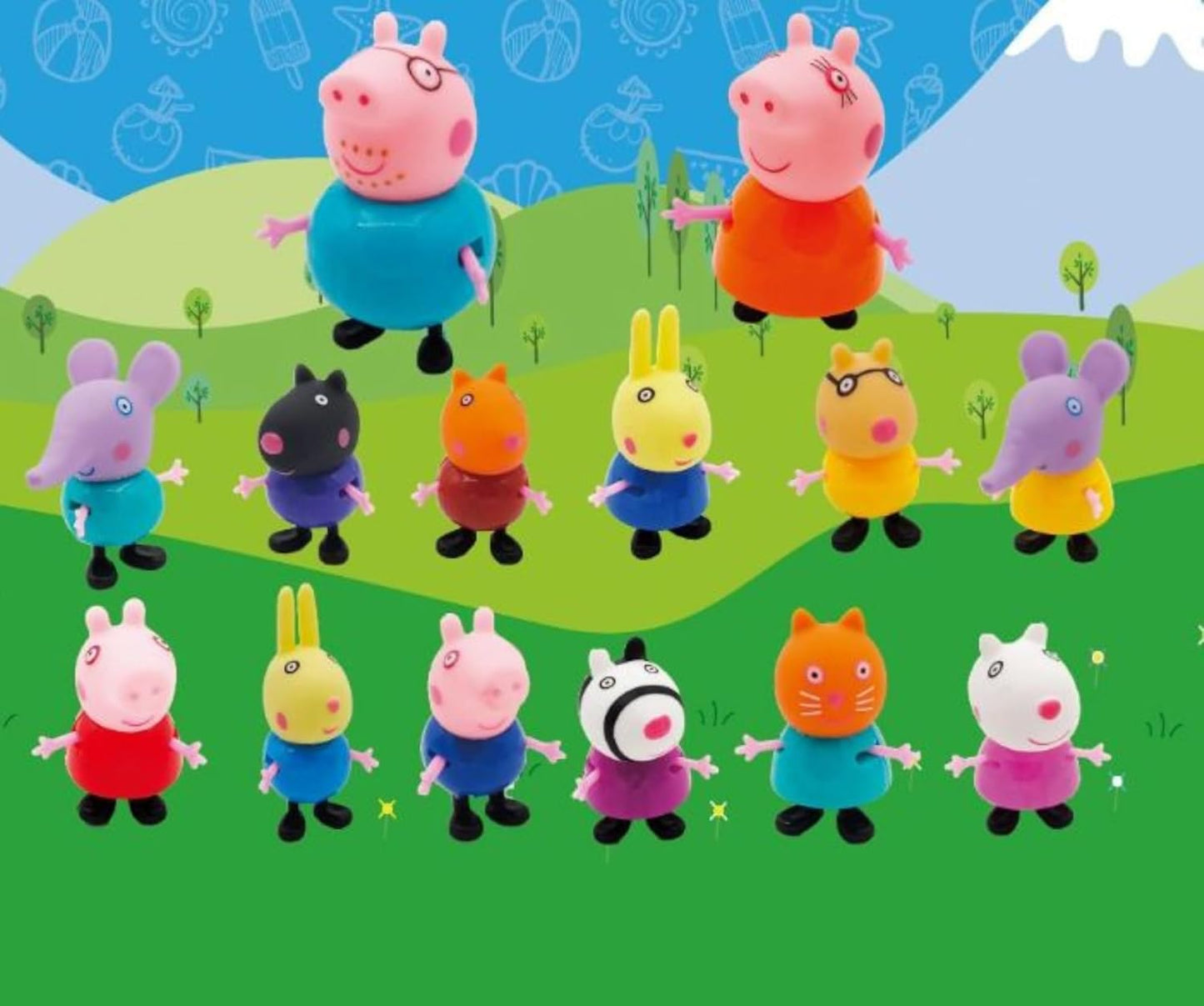 Peppa Pig Family & Friends Toy Set | Cute Action Figure Playset | Articulated Hands & Legs | Fun Role-Play Toy for Kids - Set of 14