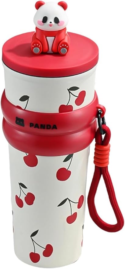 Panda Water Bottle (700ML)| Leakproof Cute Cherry Design, Portable & Reusable Water Bottle for School, Travel, and Office (Red)