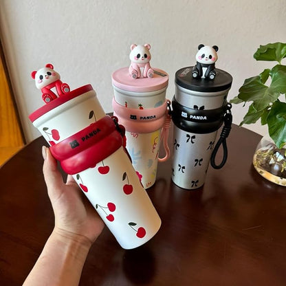 Panda Water Bottle (700ML)| Leakproof Cute Cherry Design, Portable & Reusable Water Bottle for School, Travel, and Office (Red)