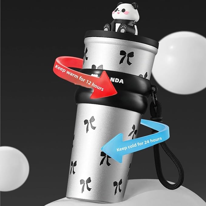 Panda Water Bottle (700ML)| Leakproof Cute Cherry Design, Portable & Reusable Water Bottle for School, Travel, and Office (Red)