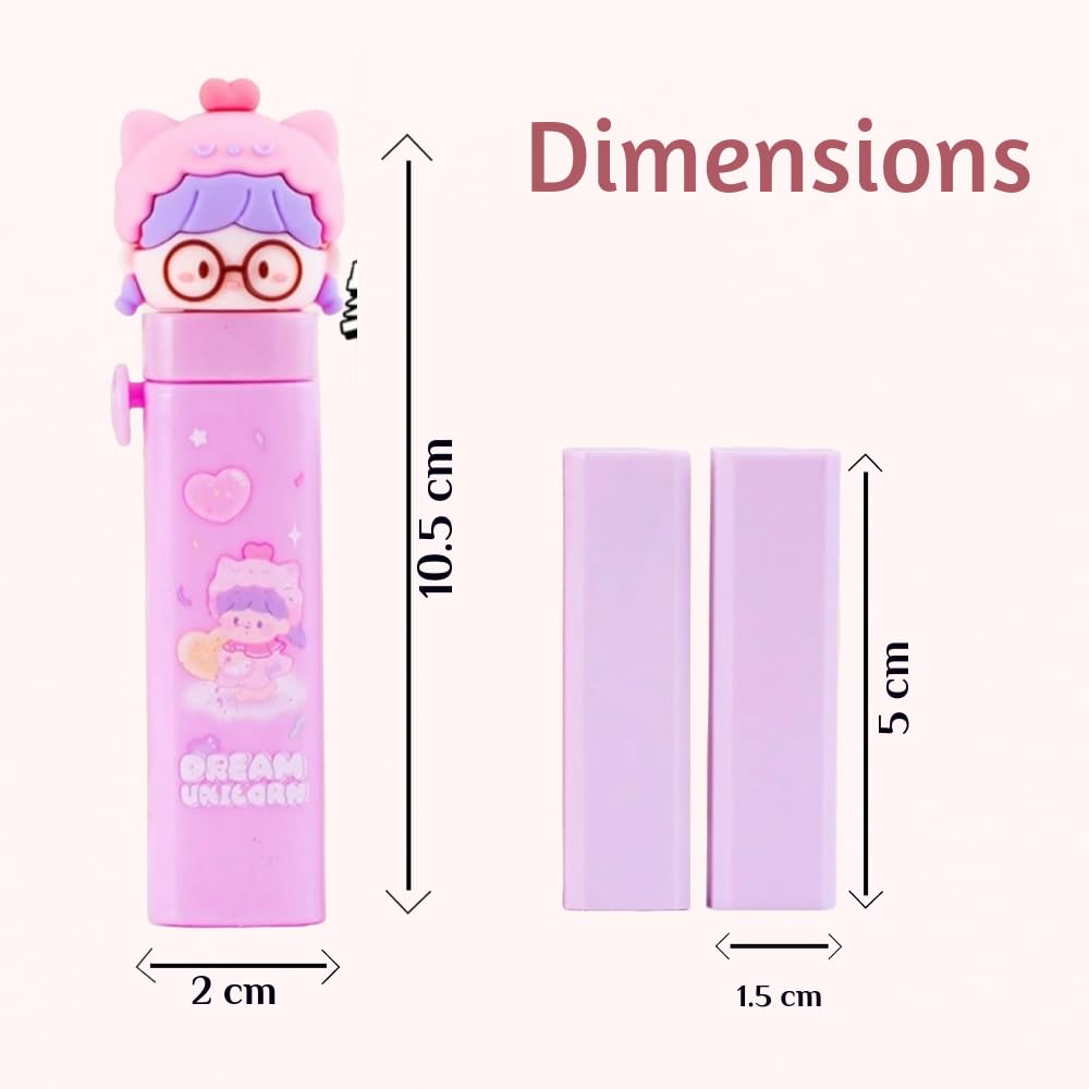 Dream Unicorn Theme Push Pull Pencil Eraser for Girls and Boys, Fancy Erasers for Kids, Cute Retractable Erasers with Protective Cases, Stationery Set (Pack of 1)