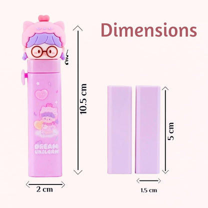 Dream Unicorn Theme Push Pull Pencil Eraser for Girls and Boys, Fancy Erasers for Kids, Cute Retractable Erasers with Protective Cases, Stationery Set (Pack of 1)
