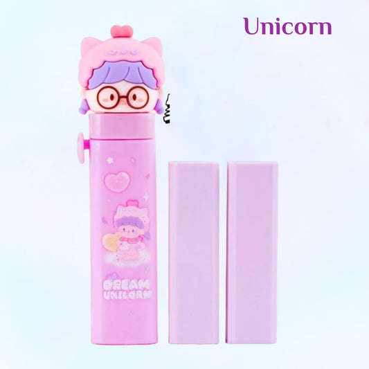 Dream Unicorn Theme Push Pull Pencil Eraser for Girls and Boys, Fancy Erasers for Kids, Cute Retractable Erasers with Protective Cases, Stationery Set (Pack of 1)
