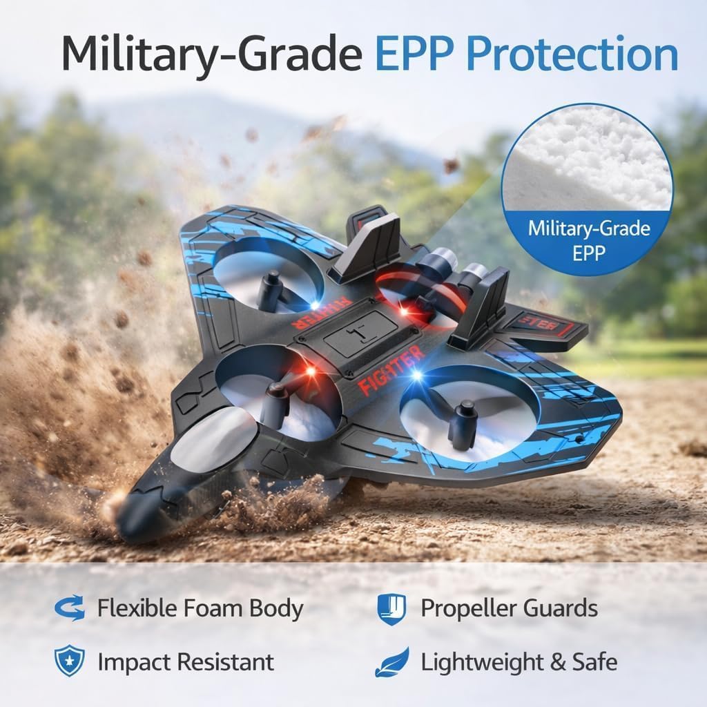 Fighter RC Drone for Kids with LED Lights, 360° Flips & One-Key Control