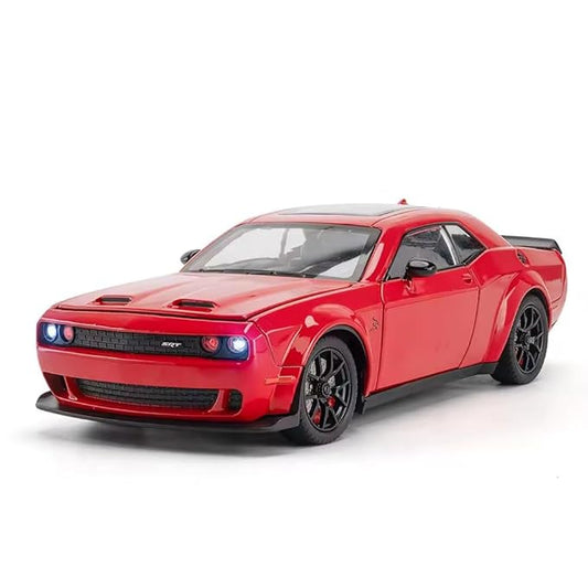 1:24 Scale Exclusive Alloy Metal Pull Back Die-cast Car Model with Sound Light Mini Auto Toy for Kids Metal Model Toy Car with Sound and Light? (1.24 Dodge Challenger-RED)