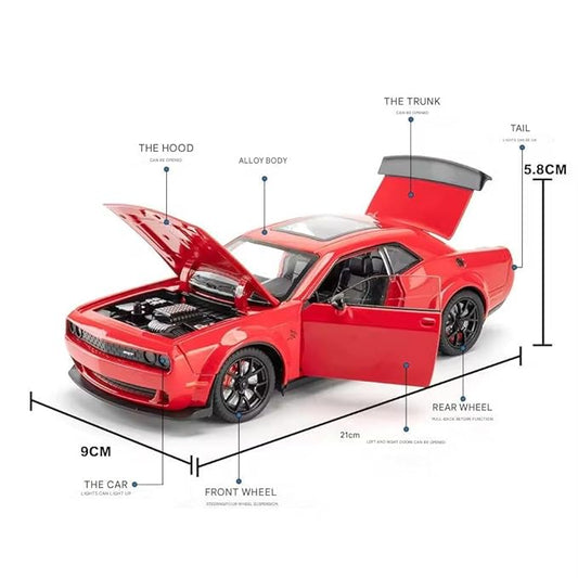 1:24 Scale Exclusive Alloy Metal Pull Back Die-cast Car Model with Sound Light Mini Auto Toy for Kids Metal Model Toy Car with Sound and Light? (1.24 Dodge Challenger-RED)