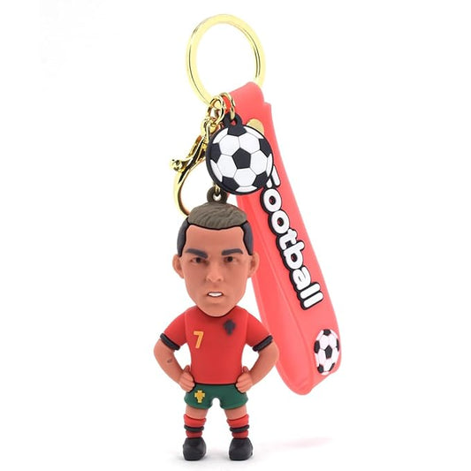 Cheers on Your Team With Football Player Ronaldo Messi 3D Rubber keychain With Long Ribbon - A Vibrant Accessory for Soccer Fans and Collectors