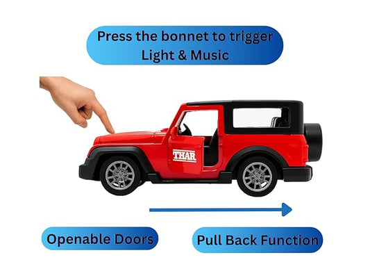 Thar Car Toy Die-Cast Metal 1:32 Scale | Openable Doors | Pullback Action | Light & Music for Kids | Red