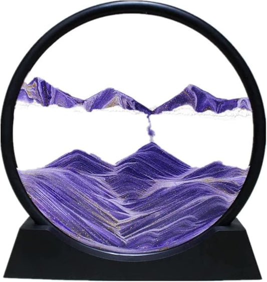 3D Dynamic Moving Sand Art Picture, Liquid Motion Sand Painting in Round Glass Frame (Purple)
