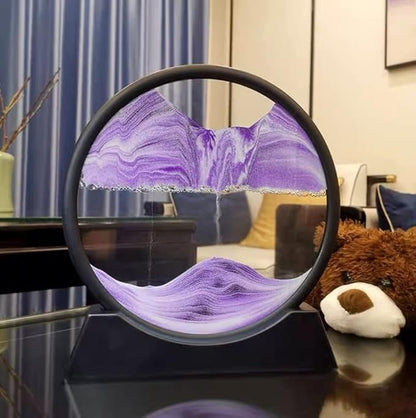 3D Dynamic Moving Sand Art Picture, Liquid Motion Sand Painting in Round Glass Frame (Purple)