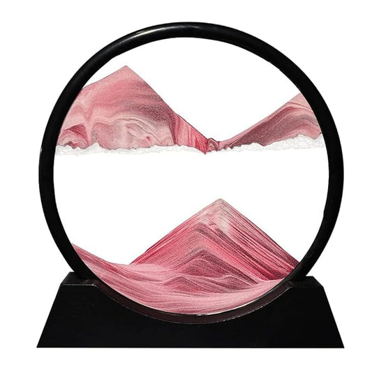 3D Dynamic Moving Sand Art Picture, Liquid Motion Sand Painting in Round Glass Frame (Pink)