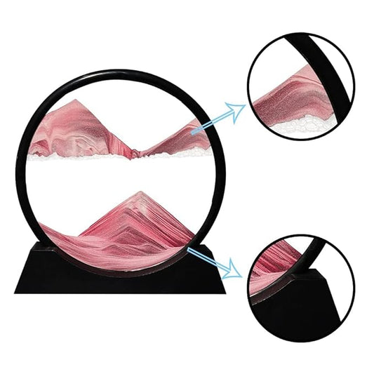 3D Dynamic Moving Sand Art Picture, Liquid Motion Sand Painting in Round Glass Frame (Pink)