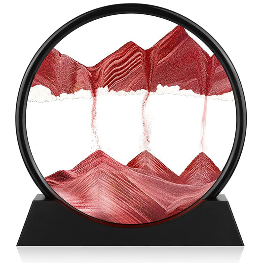 3D Dynamic Moving Sand Art Picture, Liquid Motion Sand Painting in Round Glass Frame Big (Red)