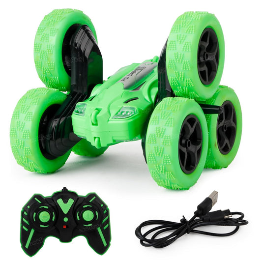 Remote Control Stunt Car with 6 Wheels Dual Motors Type-C Rechargeable RC High Speed Flip Vehicle Toy (Green)