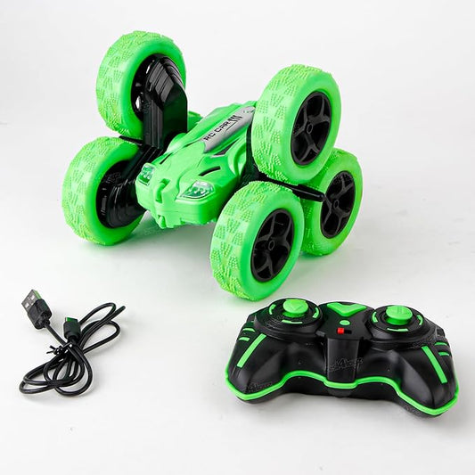 Remote Control Stunt Car with 6 Wheels Dual Motors Type-C Rechargeable RC High Speed Flip Vehicle Toy (Green)