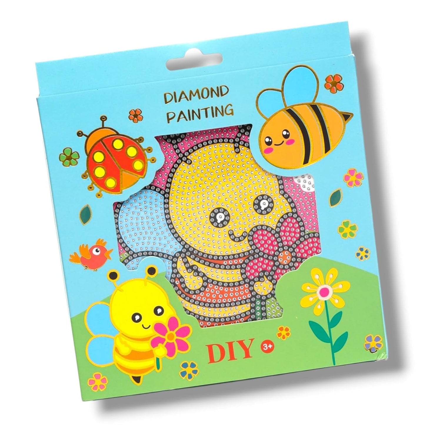 Kids DIY Diamond Painting Kit, 1-Pack Cute Designs, Ages 3+, Includes Cupcake, Butterfly, Bee, Airplane Patterns. (Assorted colors)