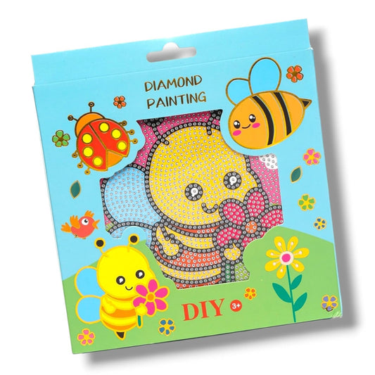 Kids DIY Diamond Painting Kit, 1-Pack Cute Designs, Ages 3+, Includes Cupcake, Butterfly, Bee, Airplane Patterns. (Assorted colors)