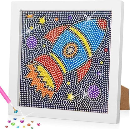 Kids DIY Diamond Painting Kit, 1-Pack Cute Designs, Ages 3+, Includes Cupcake, Butterfly, Bee, Airplane Patterns. (Assorted colors)