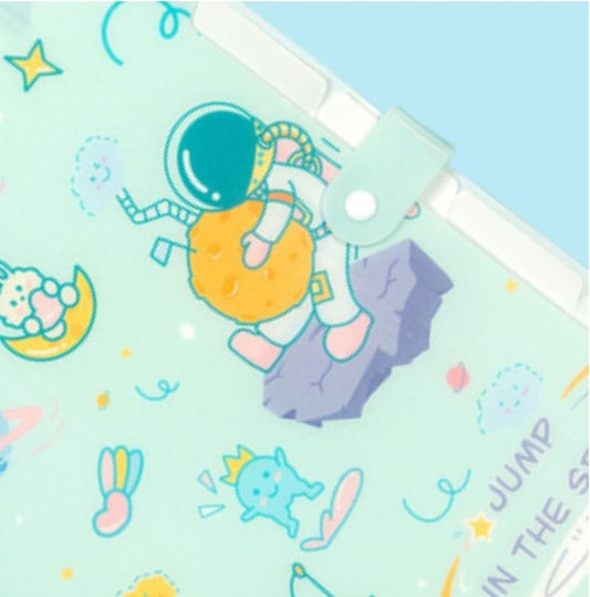 Astronaut Space Theme File Folder with 6 Pockets & Button Lock | Certificates Holder, Documents File, Documents Organizer | Office & School Supplies (Green)