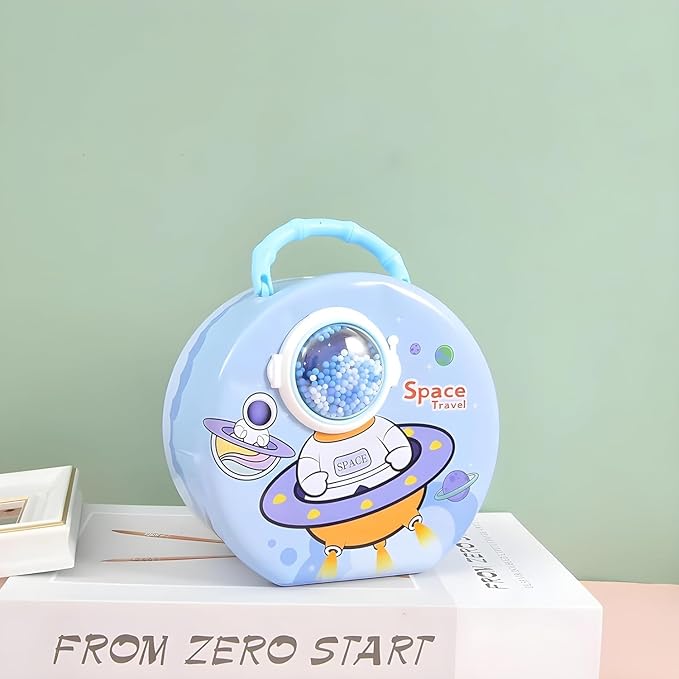 Cartoon Space Piggy Bank – Cute Coin Saver for Kids (Sky Blue, Pack of 1)