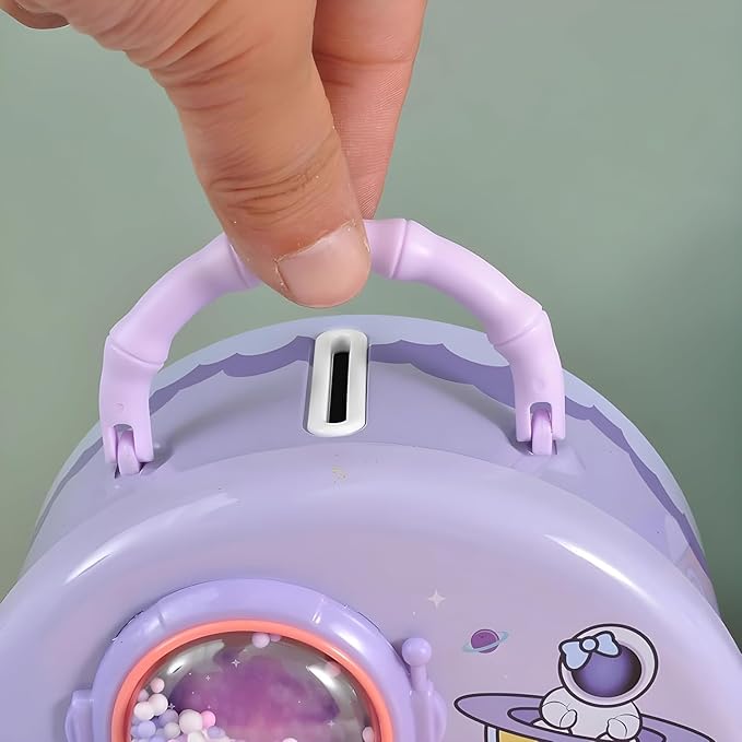 Cartoon Space Piggy Bank – Cute Coin Saver for Kids (Sky Blue, Pack of 1)