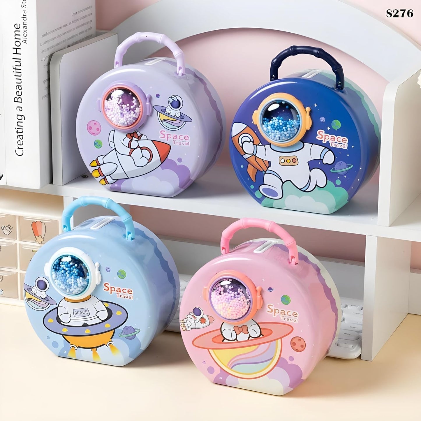 Cartoon Space Piggy Bank – Cute Coin Saver for Kids (Sky Blue, Pack of 1)