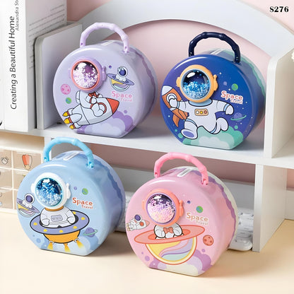 Cartoon Space Piggy Bank – Cute Coin Saver for Kids (Sky Blue, Pack of 1)