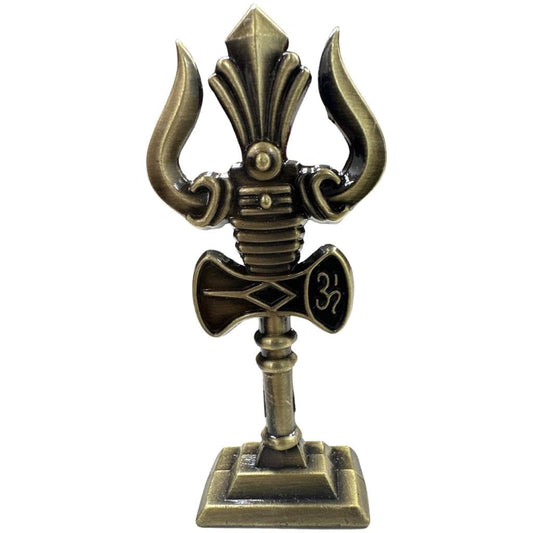 Mahadev Trishul Car Dashboard Decorative Figurine | Handcrafted Metal Shiv with Adiyogi & Damaru, Medium Size, Metallic Trishul (Pack of 1)