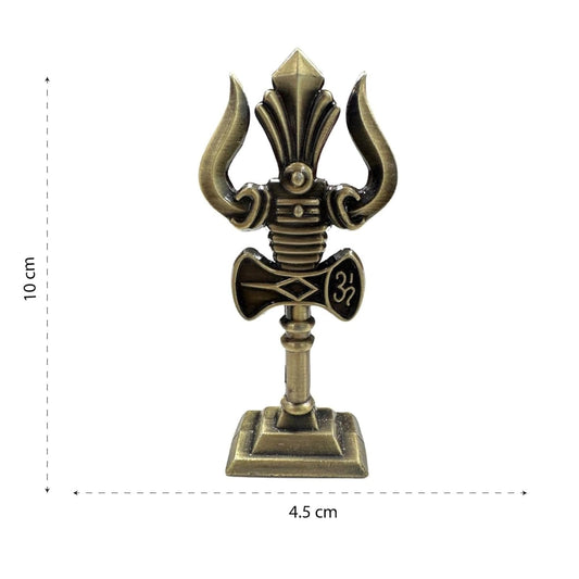 Mahadev Trishul Car Dashboard Decorative Figurine | Handcrafted Metal Shiv with Adiyogi & Damaru, Medium Size, Metallic Trishul (Pack of 1)