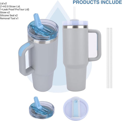 Leak-Proof Insulated Tumbler with Handle – 2 Lids, Hot & Cold (Black)