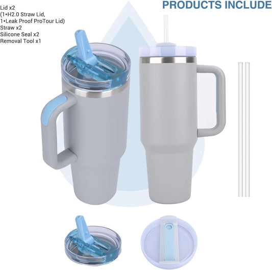 Leak-Proof Insulated Tumbler with Handle – 2 Lids, Hot & Cold (Black)