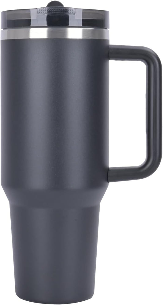 Leak-Proof Insulated Tumbler with Handle – 2 Lids, Hot & Cold (Black)
