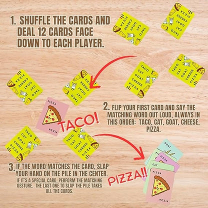 Taco Cat Goat Cheese Pizza The Party Card Game for Kids, Teens, Adults, and Families 10-15 Min, Age 7+, 2-8 Players