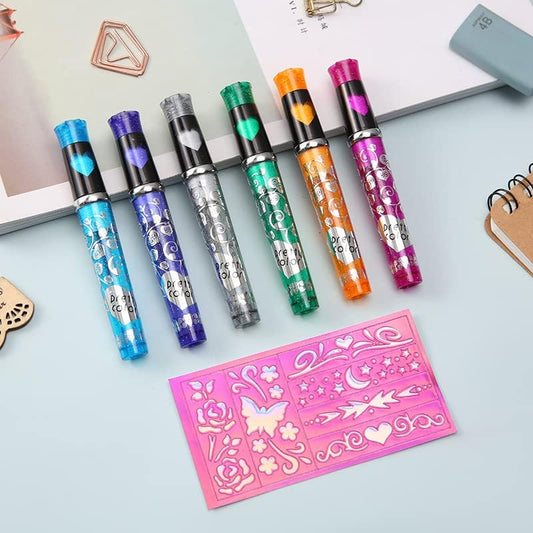 Glitter Tattoo Pens for Kids – Tattoo Pen for Kids, Art Supplies Sparkle Temporary Sketch Tattoo Pen for Kids & Adults, 6 Colors Washable Tattoo Pens