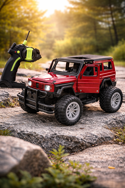 Remote Control Off-Road Jeep Car – RC SUV Toy with Lights & Open Doors (Rechargeable) - Red