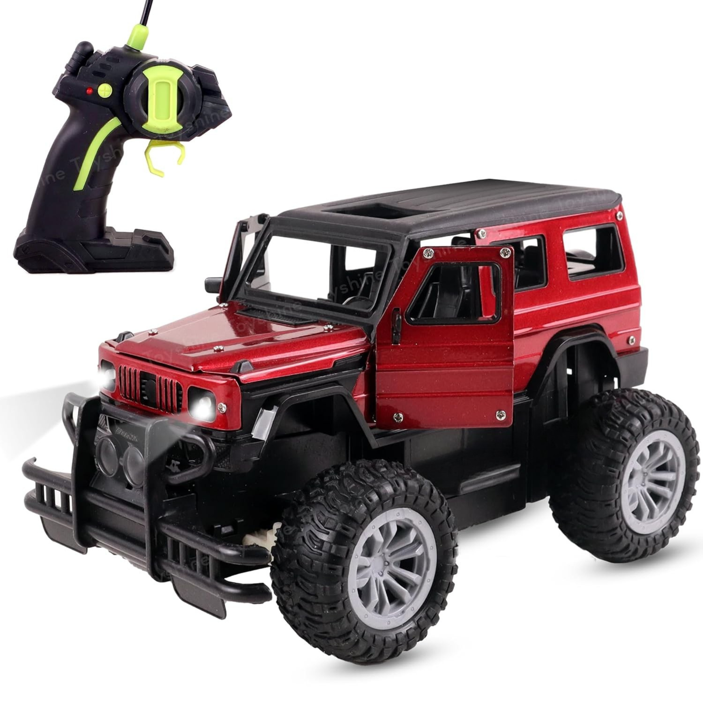 Remote Control Off-Road Jeep Car – RC SUV Toy with Lights & Open Doors (Rechargeable) - Red