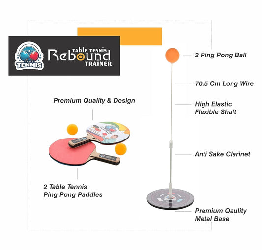 Table Tennis Trainer Toys for Kids & Adults | Rebound Rackets and Balls Base Training Practice Set | Outdoor Indoor Games for Boys & Girls (Multi)