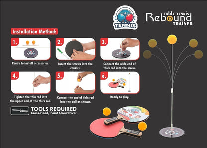 Table Tennis Trainer Toys for Kids & Adults | Rebound Rackets and Balls Base Training Practice Set | Outdoor Indoor Games for Boys & Girls (Multi)