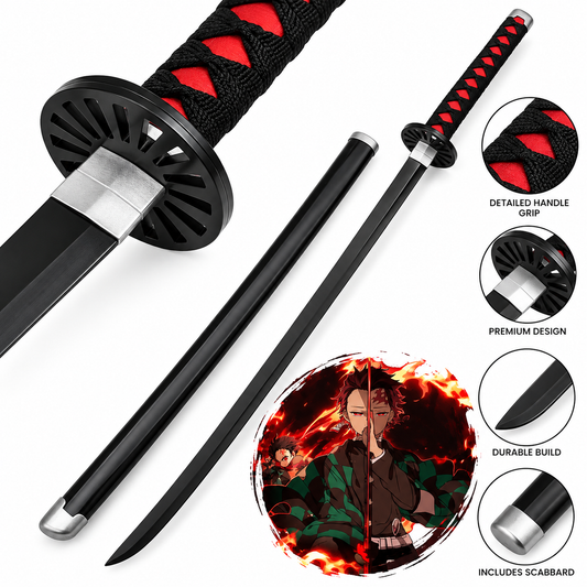 104 cm Black Tanjiro Demon Slayer Life Size Wooden Katana ⚔️