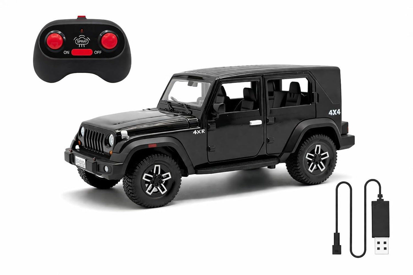 Remote Control Thar Die Cast (1.22) with Spray Smoke – Open Door RC Jeep Toy (Rechargeable)