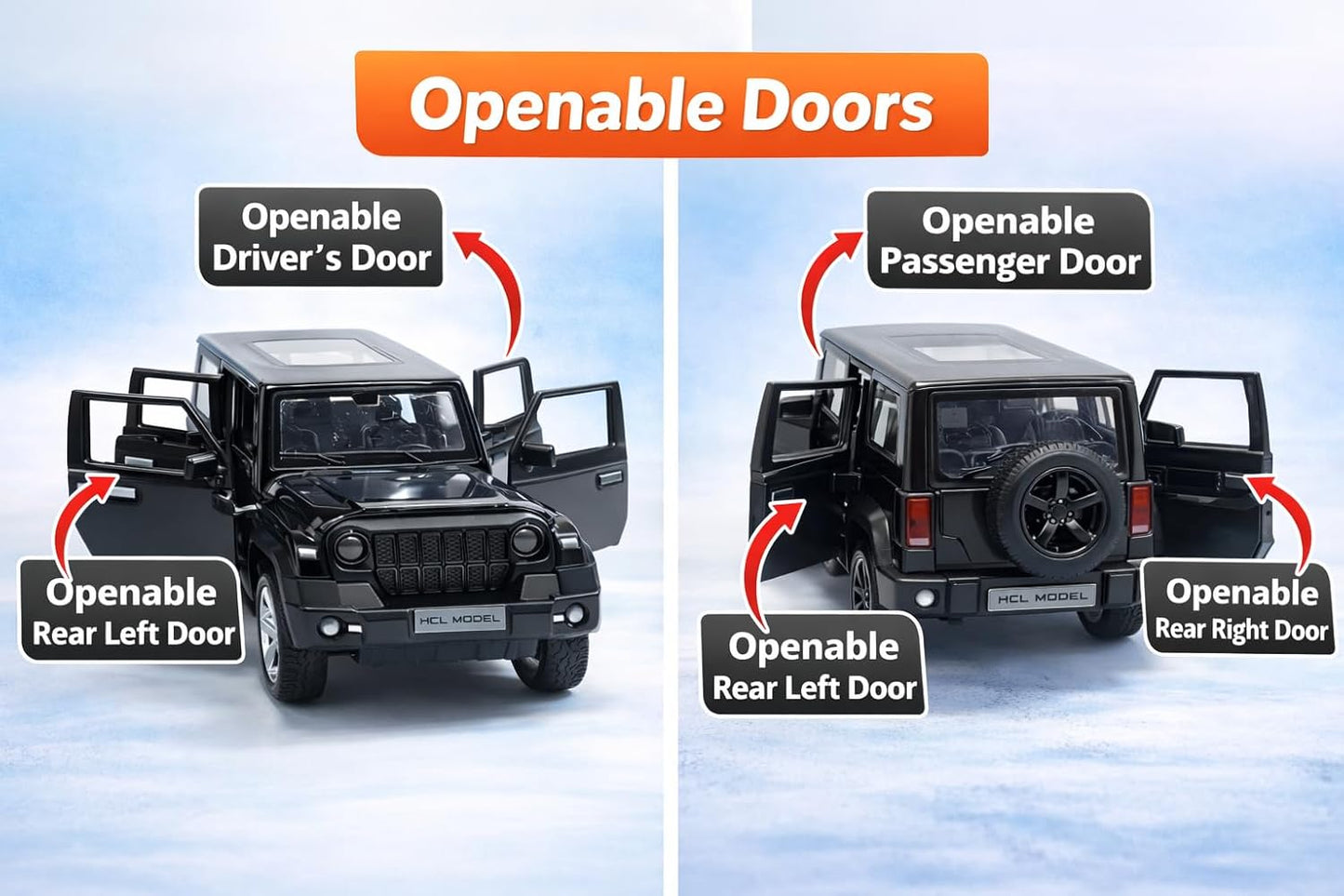 Remote Control Thar Die Cast (1.22) with Spray Smoke – Open Door RC Jeep Toy (Rechargeable)