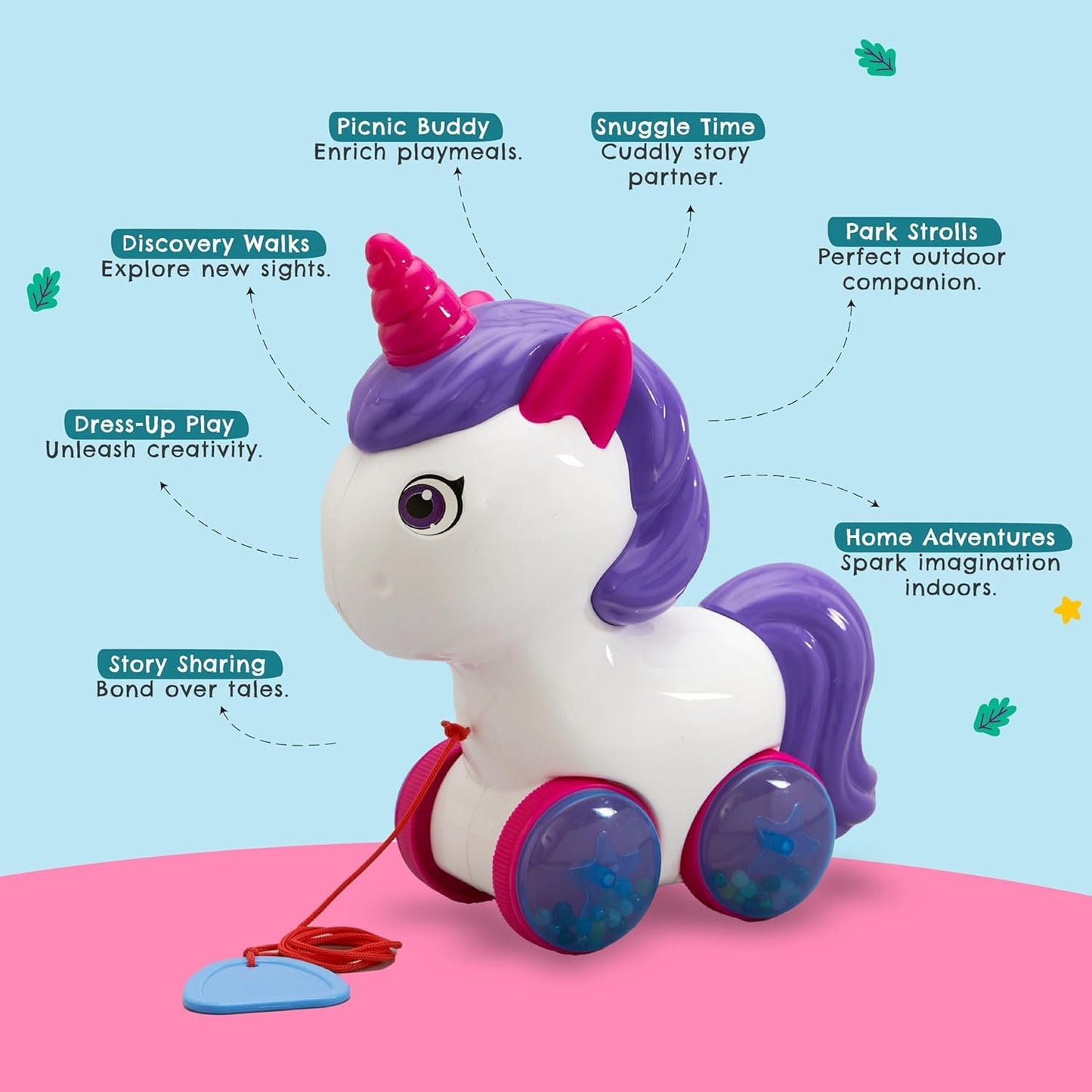 Unicorn Pull Along Toy, White and Purple, Ages 1-5 Years