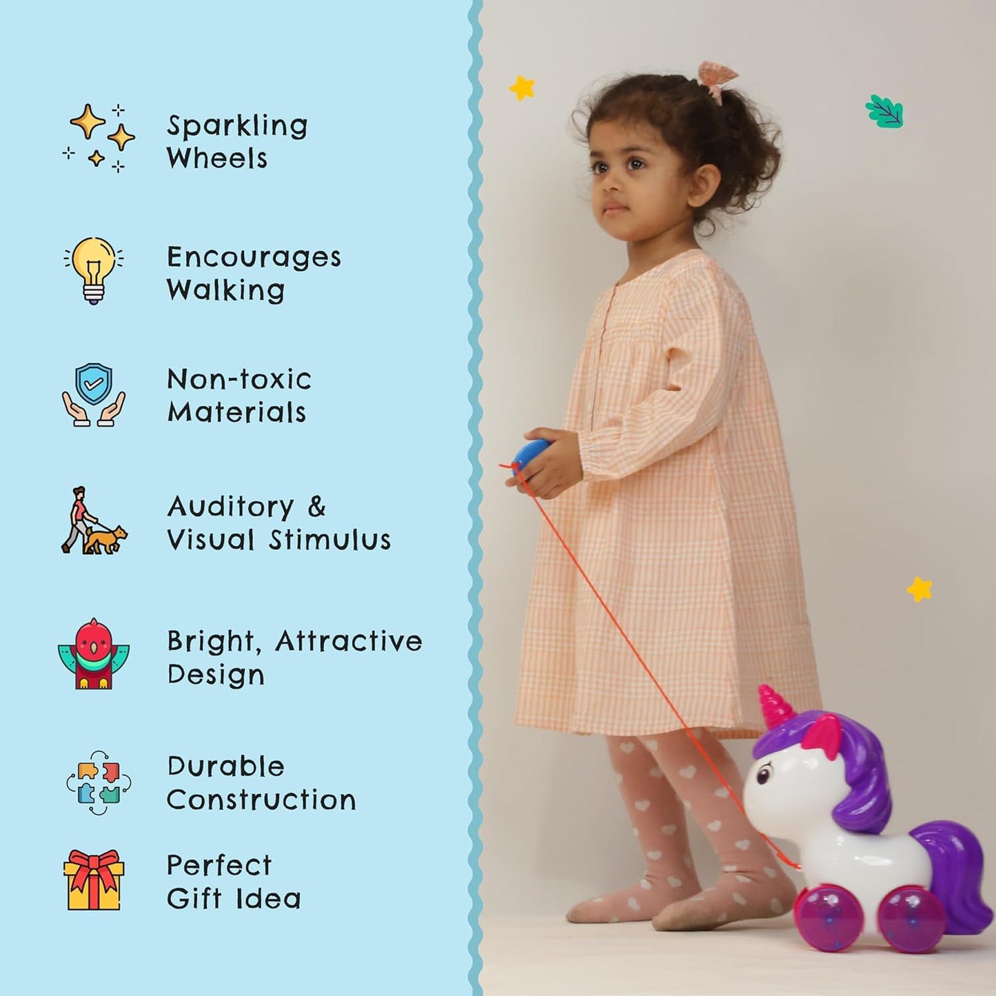 Unicorn Pull Along Toy, White and Purple, Ages 1-5 Years