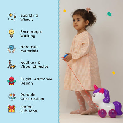 Unicorn Pull Along Toy, White and Purple, Ages 1-5 Years