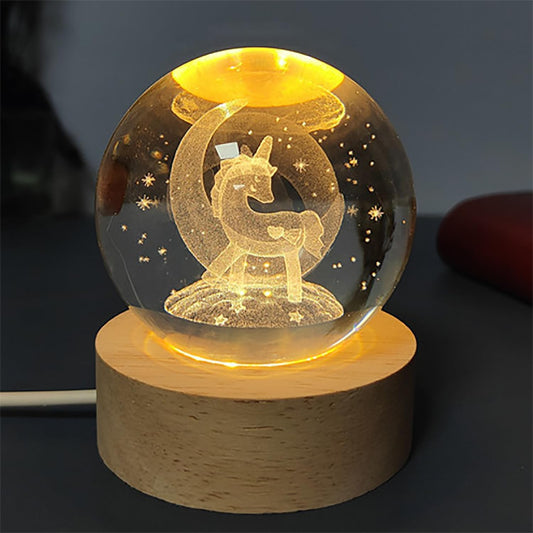 Unicorn Crystal Ball Night Lamp – USB LED Hologram Glass Light