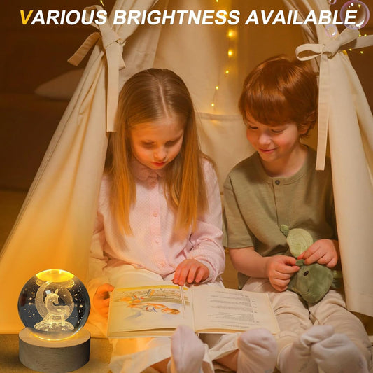 Unicorn Crystal Ball Night Lamp – USB LED Hologram Glass Light