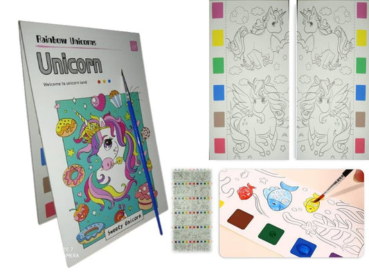 Color Magic Book for Kids Activity Books for Children Coloring Books for Kids Ages 4-8 Years,10 Sheet Cartoon Painting kit with Brush Return Gift 3+ (Unicorn Size19.5 x 12 cm)